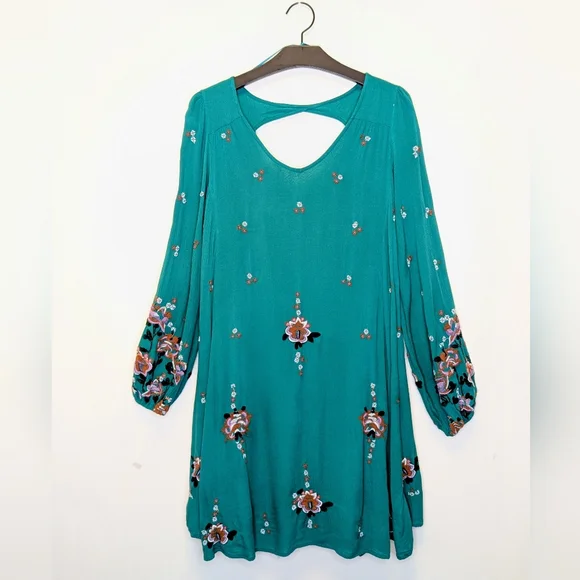 Free People Sweet Tennessee Swing Mini Dress Green Multicolor Embroidered Boho L - Picture 6 of 7